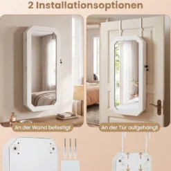 Schmuckschrank mit Spiegel Abschließbarer Hängeschrank mit Magnetische Tür 36 x 10 x 80 cm Weiß