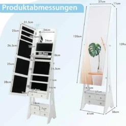 Schmuckschrank mit Spiegel & Beleuchtung Schmuck Spiegelschrank mit Schubladen und klappbaren Ablage Weiß