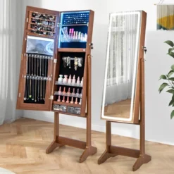 Schmuckschrank mit Spiegel & 3-farbigen LED Beleuchtung Spiegelschrank Schmuckregal