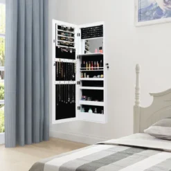 Schmuckschrank mit Spiegel Kosmetikschrank mit ausgekleideten Ablagen Haken & Fächern