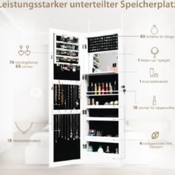 Schmuckschrank mit Spiegel Kosmetikschrank mit ausgekleideten Ablagen Haken & Fächern