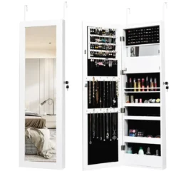 Schmuckschrank mit Spiegel Kosmetikschrank mit ausgekleideten Ablagen Haken & Fächern