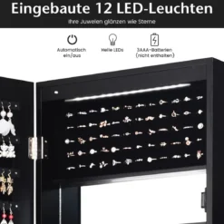 Schmuckschrank mit Spiegel Kosmetikschrank mit ausgekleideten Ablagen Haken & Fächern