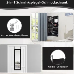 Schmuckschrank mit Spiegel Kosmetikschrank mit ausgekleideten Ablagen Haken & Fächern