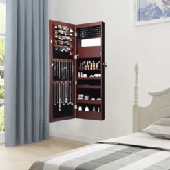 Schmuckschrank mit Spiegel Kosmetikschrank mit ausgekleideten Ablagen Haken & Fächern