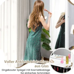 Schmuckschrank mit Spiegel Kosmetikschrank mit ausgekleideten Ablagen Haken & Fächern