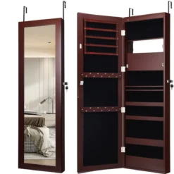 Schmuckschrank mit Spiegel Kosmetikschrank mit ausgekleideten Ablagen Haken & Fächern