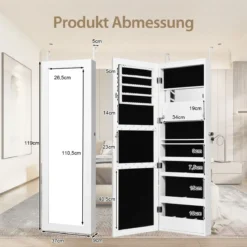 Schmuckschrank mit Spiegel Kosmetikschrank mit ausgekleideten Ablagen Haken & Fächern