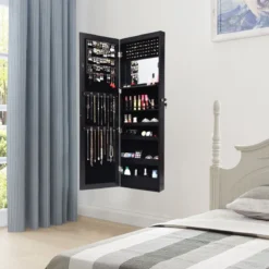 Schmuckschrank mit Spiegel Kosmetikschrank mit ausgekleideten Ablagen Haken & Fächern