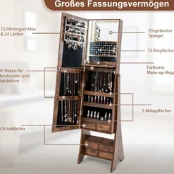 Schmuckschrank mit Spiegel mit Beleuchtung Schmuck Spiegelschrank Braun/Weiß
