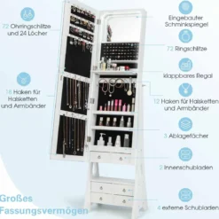 Schmuckschrank mit Spiegel mit Beleuchtung Schmuck Spiegelschrank Braun/Weiß