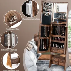 Schmuckschrank mit Spiegel mit Beleuchtung Schmuck Spiegelschrank mit Schubladen Braun