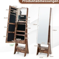 Schmuckschrank mit Spiegel mit Beleuchtung Schmuck Spiegelschrank mit Schubladen Braun