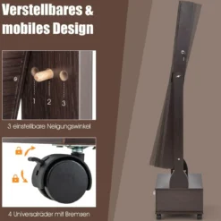 Schmuckschrank mit 3 Spiegeln & Schublade & Rollen & Leuchten Schmuckspiegel Braun