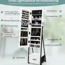 Schmuckschrank mit Spiegel Schmuck Spiegelschrank mit Schublade 42 x 38 x 157 cm Schwarz/Braun/Weiß