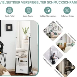 Schmuckschrank mit Spiegel Schmuck Spiegelschrank mit Schublade 42 x 38 x 157 cm Schwarz/Braun/Weiß