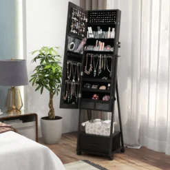Schmuckschrank mit Spiegel Schmuck Spiegelschrank mit Schublade 42 x 38 x 157 cm Schwarz/Braun/Weiß