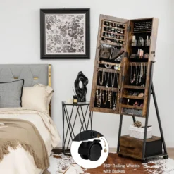 Schmuckschrank mit Spiegel Schmuck Spiegelschrank mit Schublade 42 x 38 x 157 cm Schwarz/Braun/Weiß