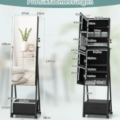 Schmuckschrank mit Spiegel Schmuck Spiegelschrank mit Schublade 42 x 38 x 157 cm Schwarz/Braun/Weiß