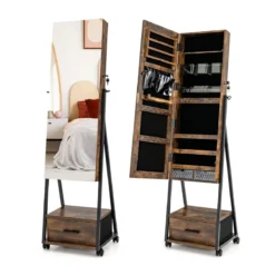 Schmuckschrank mit Spiegel Schmuck Spiegelschrank mit Schublade 42 x 38 x 157 cm Schwarz/Braun/Weiß