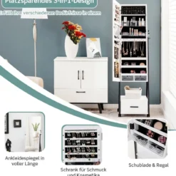 Schmuckschrank mit Spiegel Schmuck Spiegelschrank mit Schublade 42 x 38 x 157 cm Schwarz/Braun/Weiß