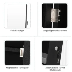 Schmuckschrank mit Spiegel Schmuck Spiegelschrank mit Schublade 42 x 38 x 157 cm Schwarz/Braun/Weiß