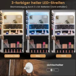 Schmuckschrank mit Spiegel Spiegelschrank abschließbar mit 3 farbigen LED Beleuchten 41 x 35 x 166 cm Braun