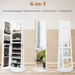 Schmuckschrank mit Spiegel Schmuck Spiegelschrank mit verstellbaren LED-Leuchten 54,5 x 54,5 x 160 cm Weiß