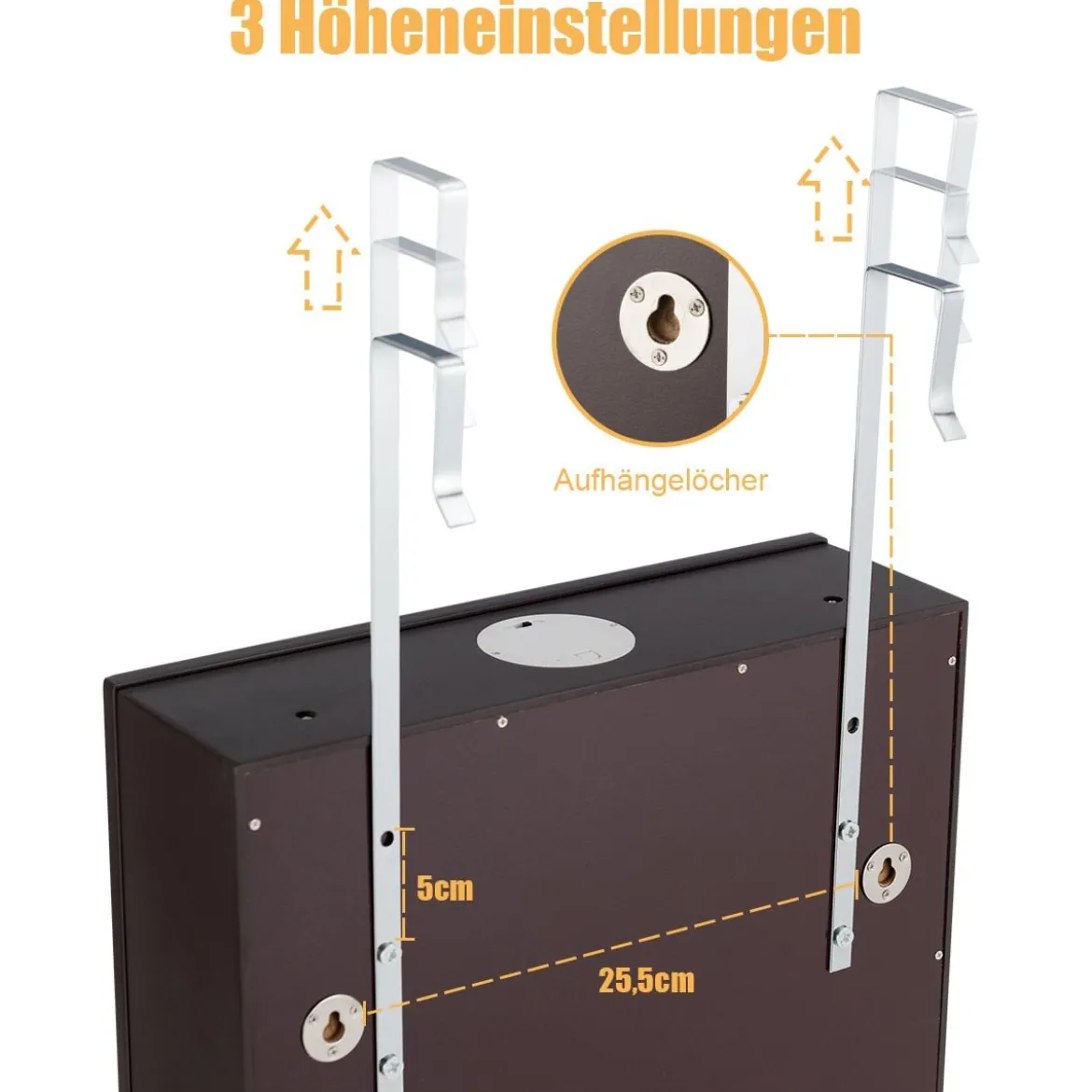Schmuckschrank Wand-/Türschmuckschrank mit großem Spiegel 36,5 x 11,5 x 120 cm Braun