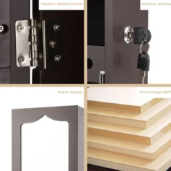 Schmuckschrank Wand-/Türschmuckschrank mit großem Spiegel 36,5 x 11,5 x 120 cm Braun