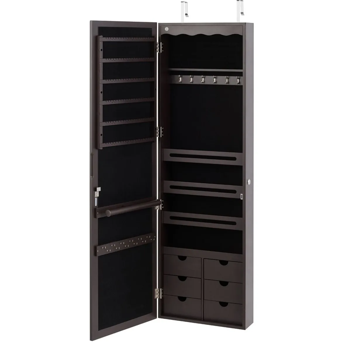 Schmuckschrank Wand-/Türschmuckschrank mit großem Spiegel 36,5 x 11,5 x 120 cm Braun