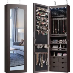 Schmuckschrank Wand-/Türschmuckschrank mit großem Spiegel 36,5 x 11,5 x 120 cm Braun