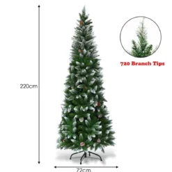 Schneebedeckter Weihnachtsbaum mit Metallständer und 630 Spitzen PVC Nadeln 220 cm
