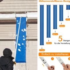 Schneerechen mit 5-teiliger Stange & Aluminiumrahmen & Rutschfestem Griff Silber