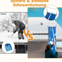 Schneerechen mit 5-teiliger Stange & Aluminiumrahmen & Rutschfestem Griff Silber