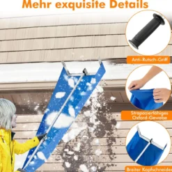 Schneerechen mit 4-teiliger Stange & Praktischen Rädern & Rutschfestem Griff Dachrechen Silber