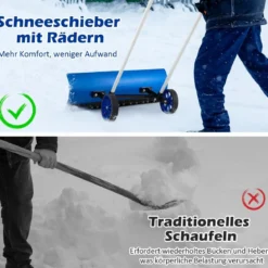 Schneeschaufel auf Rädern Schneeschild 95 cm höhenverstellbar Schneeräumer Alu