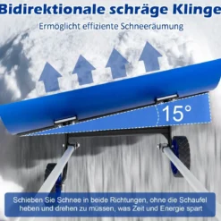 Schneeschaufel auf Rädern Schneeschild 95 cm höhenverstellbar Schneeräumer Alu
