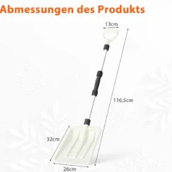 Schneeschaufel 26 cm breit leichte Schneeschieber mit ergonomischem Griff & robustem Aluminiumstiel Weiß