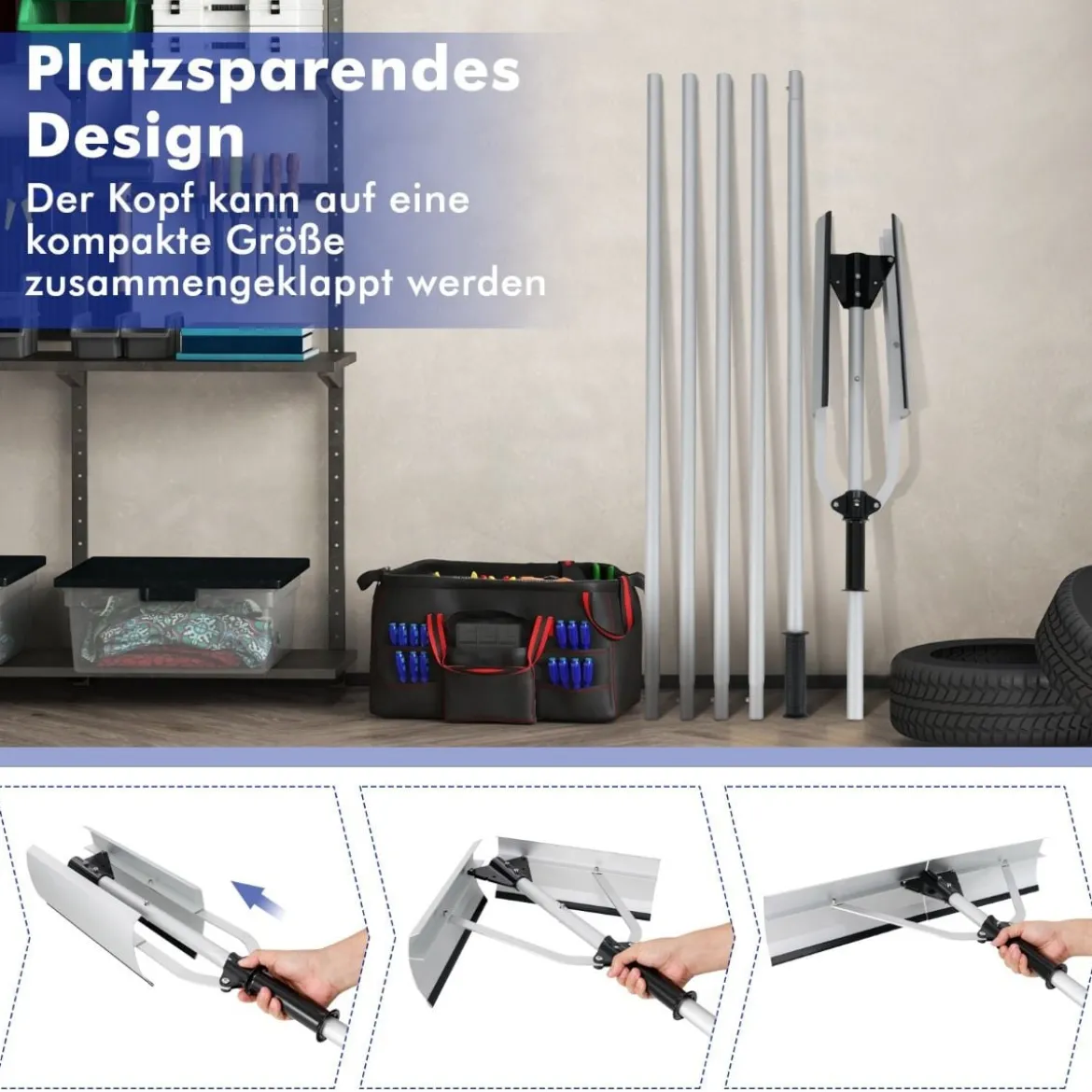 Schneeschaufel Dach mit Gummielippe & Klappbarem Schneeschild Alu Schneeräumer mit einziehbarem Griff