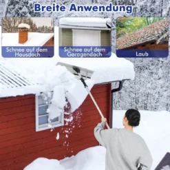 Schneeschaufel Dach mit Gummielippe & Klappbarem Schneeschild Alu Schneeräumer mit einziehbarem Griff