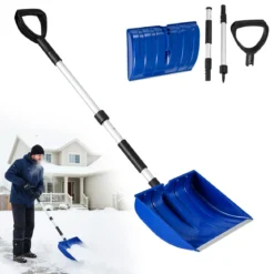 Schneeschaufel für Einfahrt & Auto leichte & tragbare Schneeräumer mit D-Griff breiter Schaufelblatt Blau