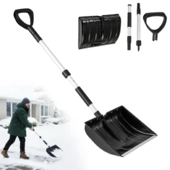 Schneeschaufel für Einfahrt & Auto leichte & tragbare Schneeräumer mit D-Griff breiter Schaufelblatt Schwarz
