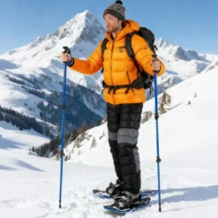 Schneeschuhe mit Steighilfe inkl. Trekkingstöcke & Tragetasche Schuhgröße 35-45 bis 90kg Blau