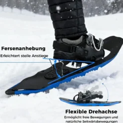 Schneeschuhe mit Steighilfe inkl. Trekkingstöcke & Tragetasche Schuhgröße 35-45 bis 90kg Blau