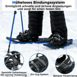 Schneeschuhe mit Steighilfe inkl. Trekkingstöcke & Tragetasche Schuhgröße 35-45 bis 90kg Blau