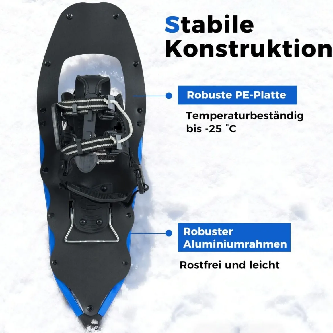 Schneeschuhe mit Steighilfe inkl. Trekkingstöcke & Tragetasche Schuhgröße 35-45 bis 90kg Blau