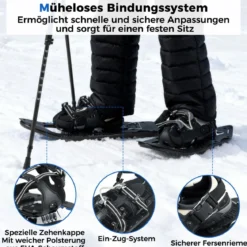 Schneeschuhe mit Steighilfe inkl. Trekkingstöcke & Tragetasche Schuhgröße 35-45 bis 90kg Schwarz