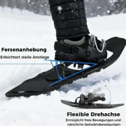 Schneeschuhe mit Steighilfe inkl. Trekkingstöcke & Tragetasche Schuhgröße 35-45 bis 90kg Schwarz