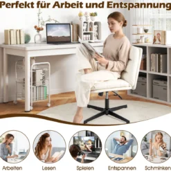 Schneidersitz Stuhl mit Dicker Polsterung Höhenverstellbarer Drehstuhl Bürostuhl Weiß